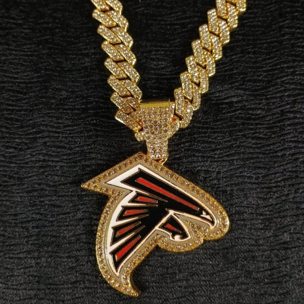 NFL Atlanta Falcons Necklace Pendant Cuban Chain Link Football Jewelry
